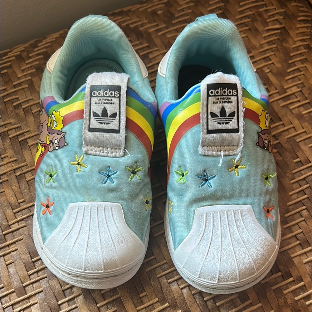 Adidas Kids Sneakers - Light Blue with Lisa Simpson, Rainbow and Flower Accents
